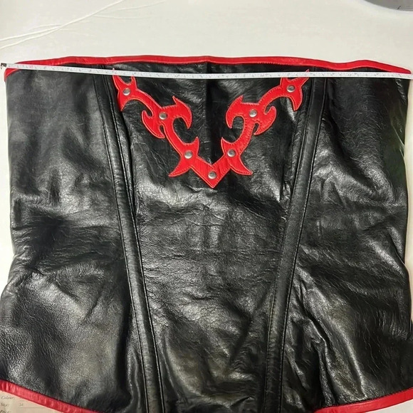 Alter Ego Black/Red Goth Renaissance Lamb Leather Lace Up Corset 34 - Picture 14 of 16